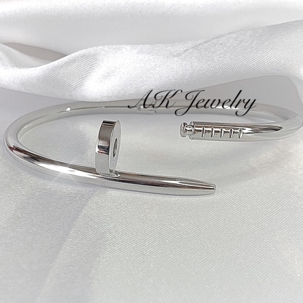 πSilver NAIL Bracelet, Titanium Stackable Bangle - Picture 4 of 5